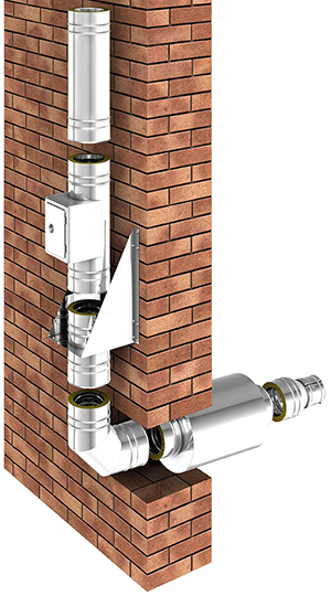 SBS doppelwandige Schornsteinanlage mit Rohrschalldämpfer in der Verbindungsleitung